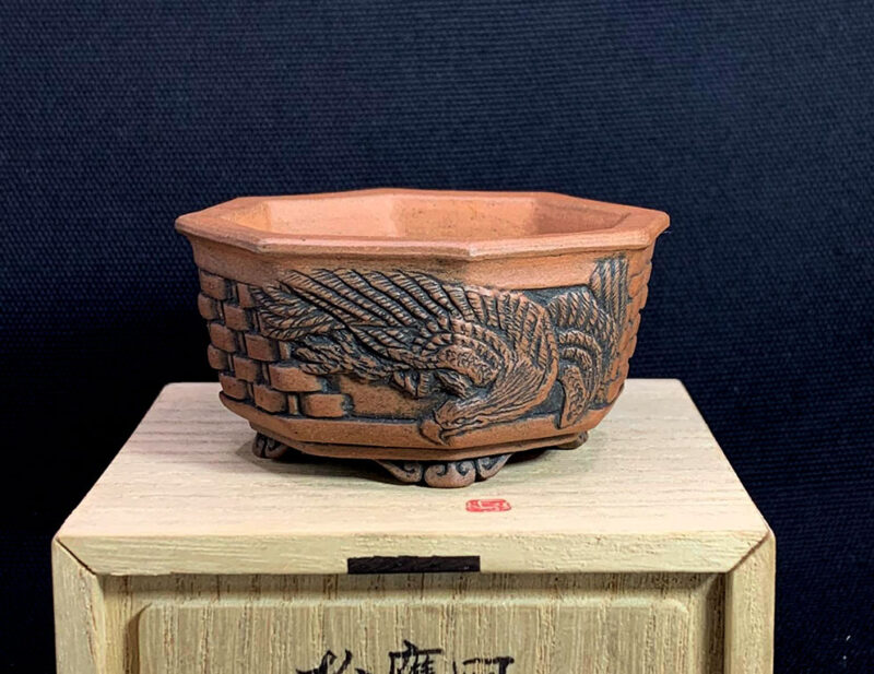 Chậu Bát giác điêu khắc Yoshi Kawada full box kèm vải triện sưu tầm # Code YK0722900