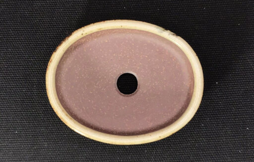 Bunzan Chậu Oval cạn men xám đục in - Size W 7.6 x 6 cm X H 1.8 cm