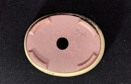 Bunzan Chậu Oval cạn men xám đục in - Size W 7.6 x 6 cm X H 1.8 cm