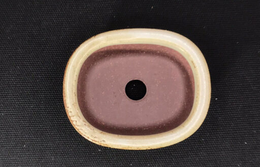 Bunzan Chậu Oval sâu có vành men xám đục in - Size W 7 x 5.7 cm X H 3 cm