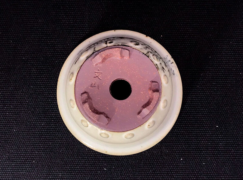 Bunzan Chậu tròn sâu có vành men xám đục in - Size W 7 cm X H 3.5 cm