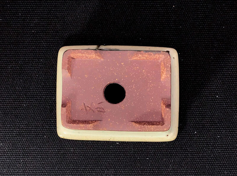 Bunzan Chậu chữ nhật sâu có vành men xám đục in - Size W 6.8x5.3 cm X H 2.9 cm