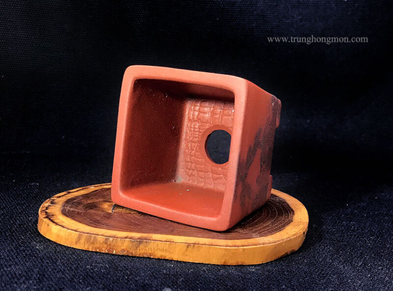 Bunzan Chậu vuông gốm đỏ in - Size W 5cm X H 3.8cm