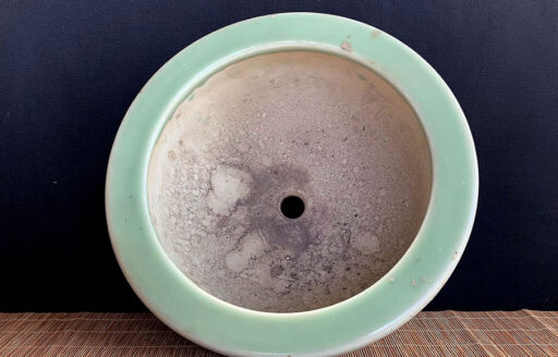 Chậu Đông Thanh tròn cũ lâu tuổi màu xanh đẹp - Size : W 26.8x H 10.7cm