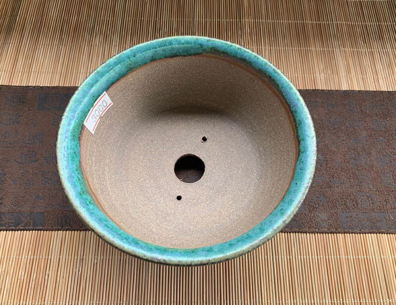 Shoseki Chậu men trổ xanh tròn - Size W 12.5 x H 5.7cm