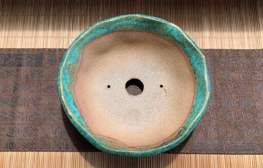 Shoseki Chậu men tròn trổ xanh kiểu dáng nanban – Size W 12.5 x H 3.7cm