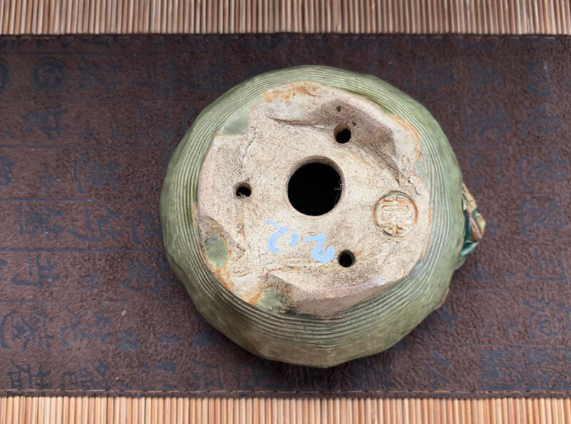 Chậu ếch men xanh lá của nghệ nhân Masashi Nhật Bản sưu tầm - Size W 7.5cm x H 4.2cm