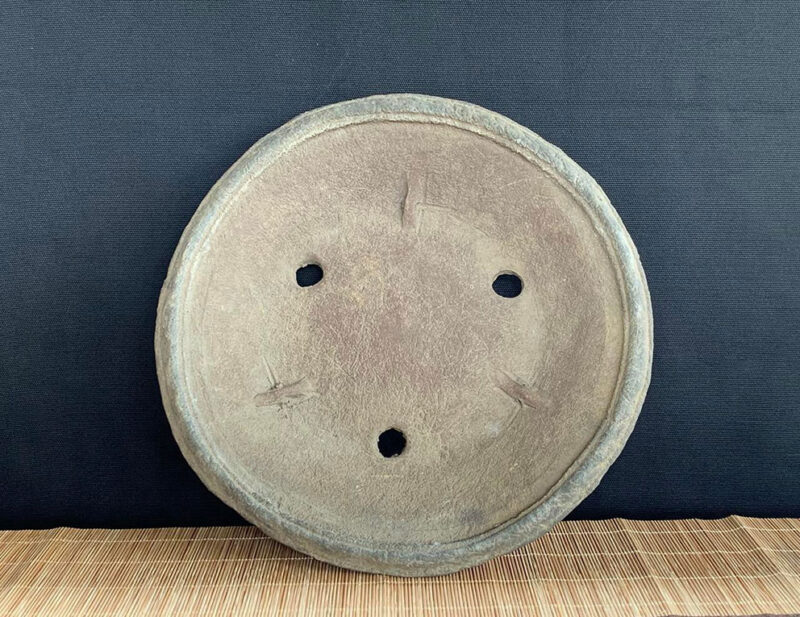 Ryuraku nanban chậu tròn gốm mộc thô ráp - Size W 25.5cm x 4.5cm
