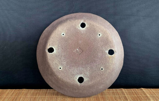 Ryuraku nanban chậu tròn gốm mộc thô - Size W 25.5cm x 4.5cm