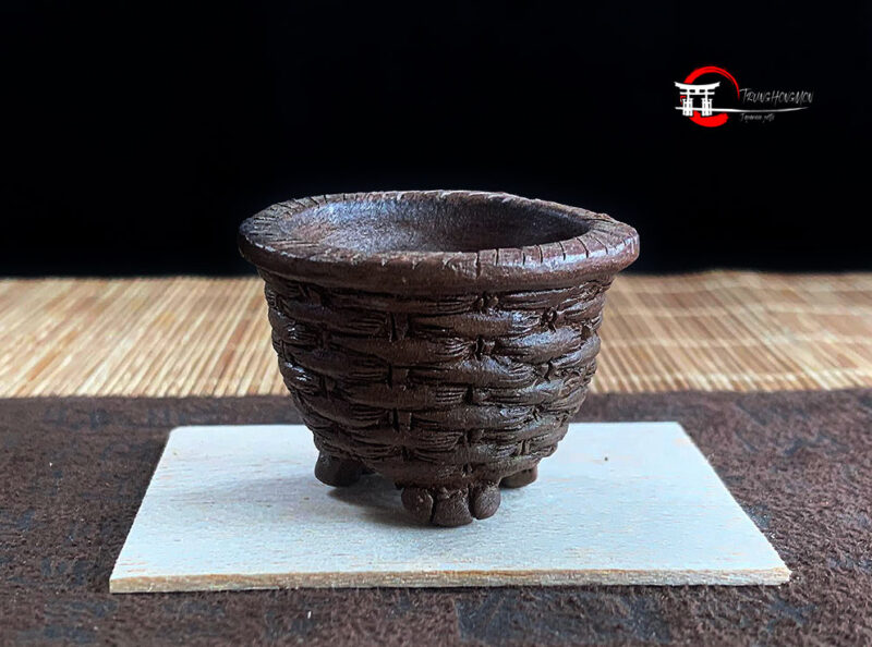 Tani Ranzan chậutròn siêu mini khắc đan lát độc đáo Sưu Tầm – Size W 4cm x H 3cm