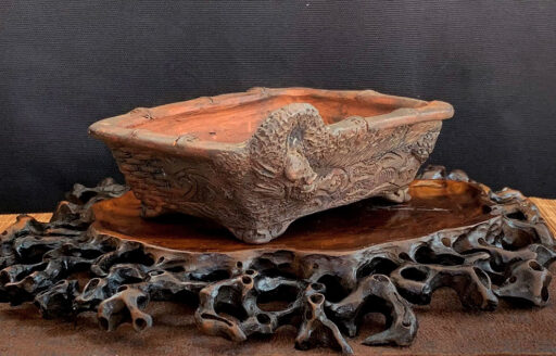Tani Ranzan Chậu điêu khắc Rồng nổi - Size W 13 x10cm x H 4.2cm